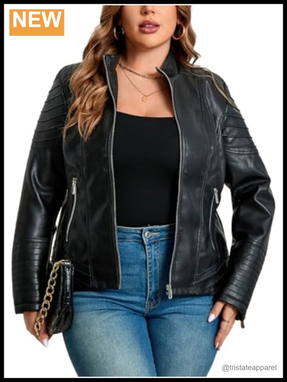 Women's Plus Faux Leather Zip Up Moto Jacket Quilted Motorcycle Coat 1X-5X